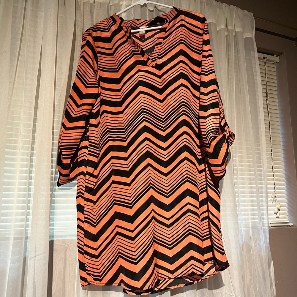No Boundaries black and coral chevron print shirt dress